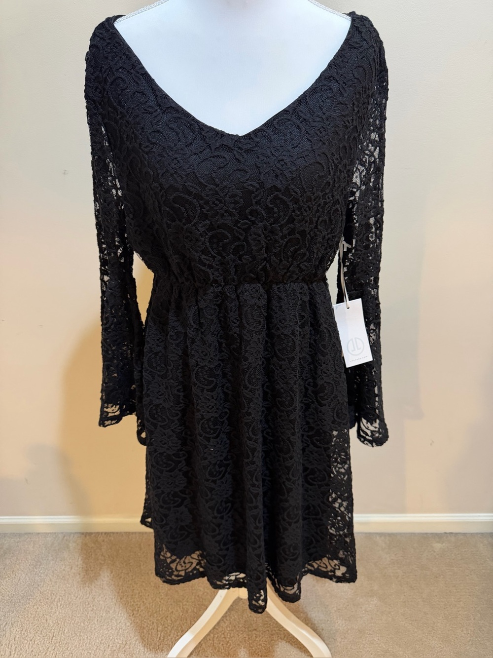 Liz Lange Maternity Black Lace Dress with Bell Sleeves Size Large NWT